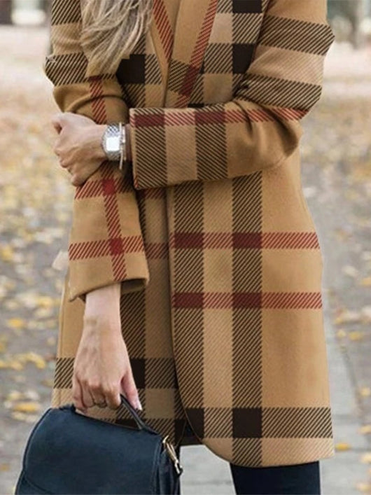 Abrigo Largo de Lana Estampado para Mujer con Cuello de Pie - Image 14