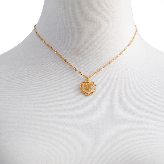 Collar Colgante de Corazón y Cruz en Tono Durazno - Image 12