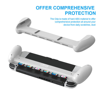 White game console grip for Switch OLED host, featuring ergonomic handles and multiple card storage slots. - Image 11
