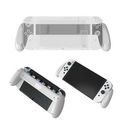 White game console grip for Switch OLED host, featuring ergonomic handles and multiple card storage slots. - Image 13