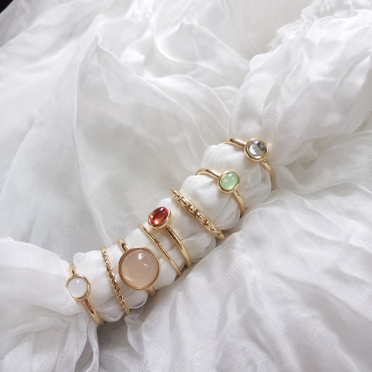 Anillo Vintage con Cristal de Gema Redondo Chapado en Oro - Image 14