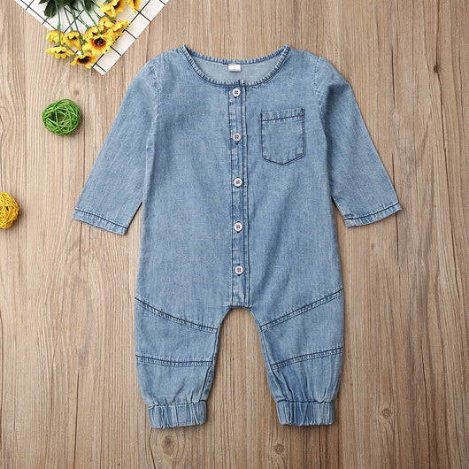 Enterizo Denim con Costuras Contrastantes y Mangas Largas - Image 10
