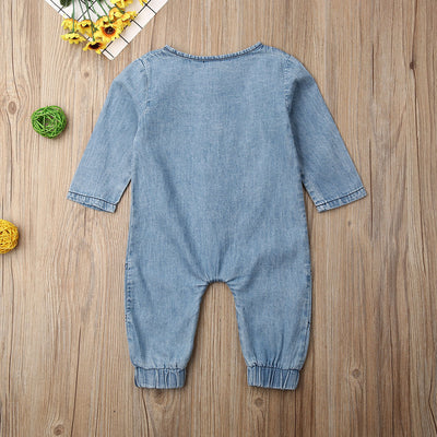 Enterizo Denim con Costuras Contrastantes y Mangas Largas - Image 11