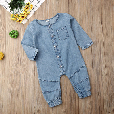 Enterizo Denim con Costuras Contrastantes y Mangas Largas - Image 12