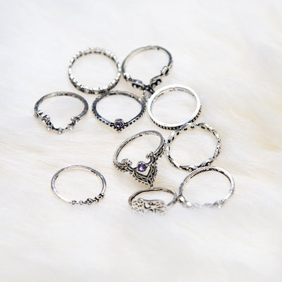 Juego de 10 Anillos de Diamante Púrpura con Diseño Hueco Retorcido y Corona - Image 12