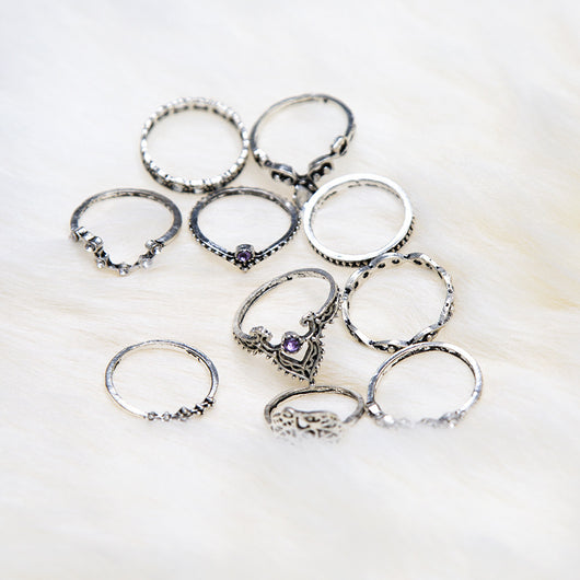 Juego de 10 Anillos de Diamante Púrpura con Diseño Hueco Retorcido y Corona - Image 12