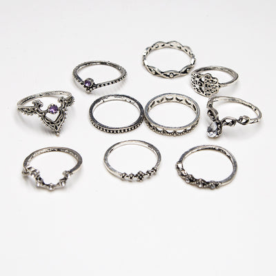 Juego de 10 Anillos de Diamante Púrpura con Diseño Hueco Retorcido y Corona - Image 13
