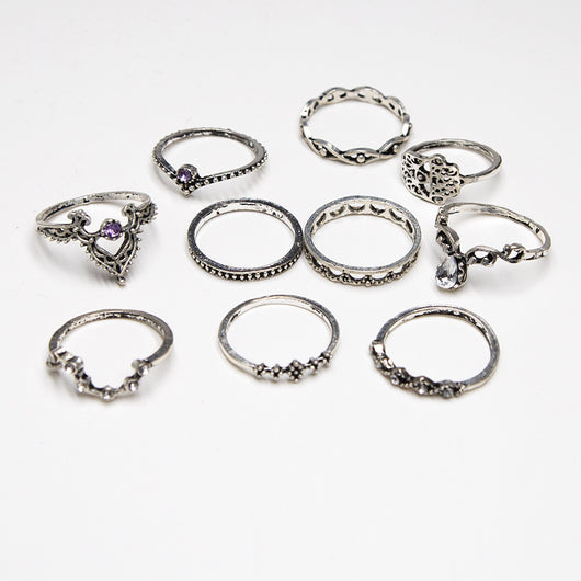 Juego de 10 Anillos de Diamante Púrpura con Diseño Hueco Retorcido y Corona - Image 13