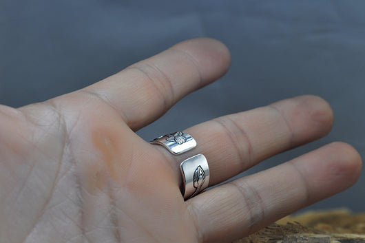 Anillo de Plata Pura S999 Loto Abierto - Diseño Retro Ancho para Hombre - Image 6