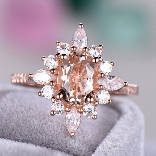 Anillo de Flor con Diseño Copo de Nieve en Oro Rosado - Circonita Cúbica - Image 8