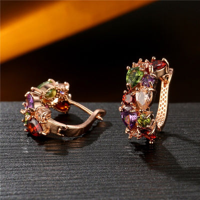 Juego de Joyas Floral Oro Rosa con Zirconia Cúbica Multicolor - Image 12