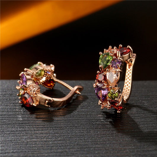 Juego de Joyas Floral Oro Rosa con Zirconia Cúbica Multicolor - Image 12