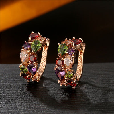 Juego de Joyas Floral Oro Rosa con Zirconia Cúbica Multicolor - Image 13