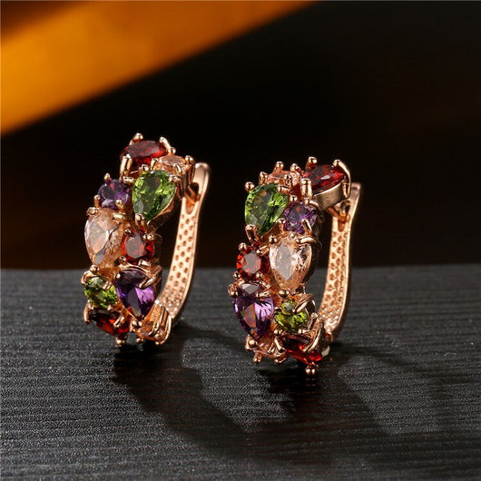 Juego de Joyas Floral Oro Rosa con Zirconia Cúbica Multicolor - Image 13