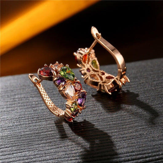 Juego de Joyas Floral Oro Rosa con Zirconia Cúbica Multicolor - Image 14