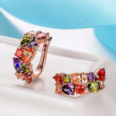 Juego de Joyas Floral Oro Rosa con Zirconia Cúbica Multicolor - Image 15