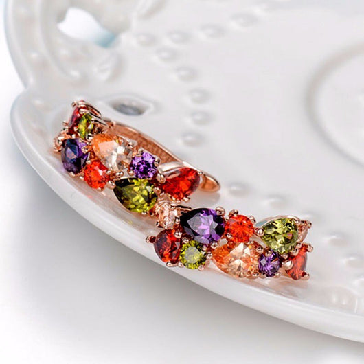 Juego de Joyas Floral Oro Rosa con Zirconia Cúbica Multicolor - Image 16