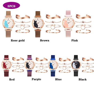 Juego de Reloj y Pulsera con Diseño de Gato para Mujer - Image 27