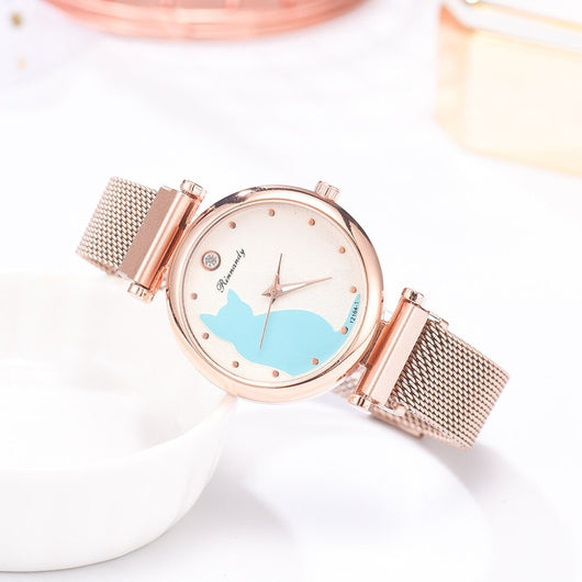 Juego de Reloj y Pulsera con Diseño de Gato para Mujer - Image 29