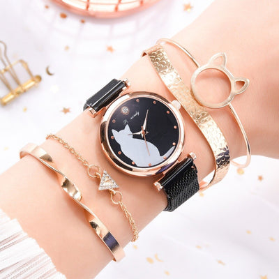 Juego de Reloj y Pulsera con Diseño de Gato para Mujer - Image 31