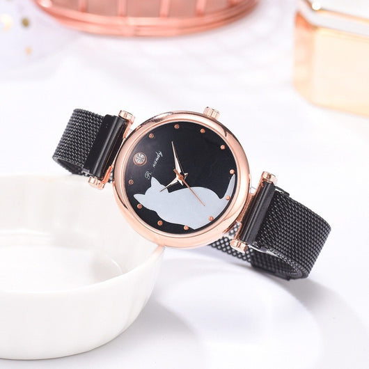 Juego de Reloj y Pulsera con Diseño de Gato para Mujer - Image 37