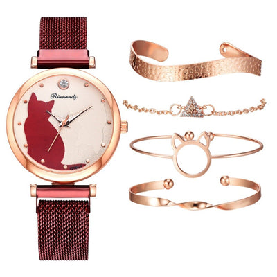 Juego de Reloj y Pulsera con Diseño de Gato para Mujer - Image 39