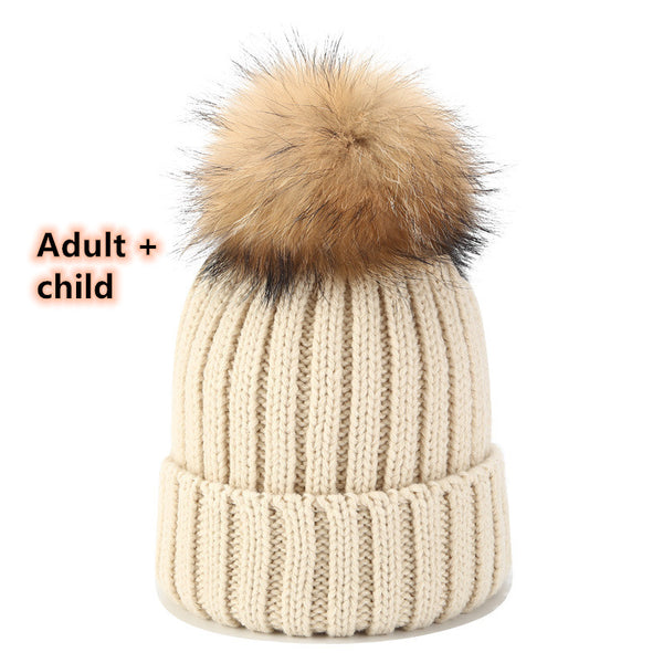Gorro Tejido de Pelota de Pelo Real con Mapache - Juego para Padres e Hijos - Image 26
