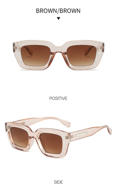 Square fashionable anti-ultraviolet sunglasses with a translucent brown frame and dark brown lenses. - Image 21