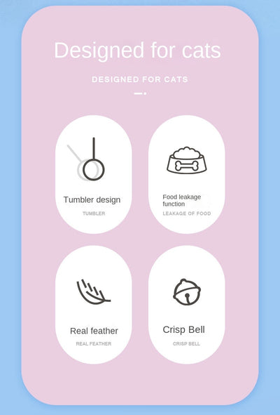 Light blue panda tumbler pet toy with a spring-attached feather and bell, designed to dispense treats. - Image 9