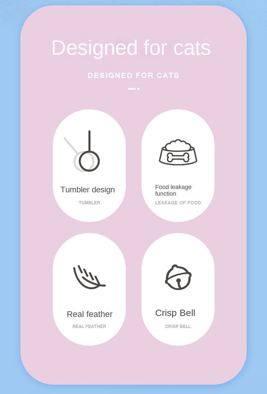 Light blue panda tumbler pet toy with a spring-attached feather and bell, designed to dispense treats. - Image 9