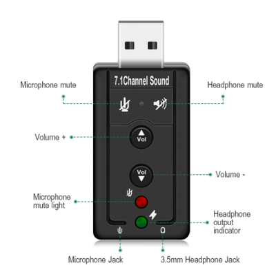 Tarjeta de Sonido USB 7.1 Adaptador de Audio Jack 3.5mm con Micrófono - Image 7