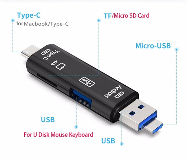 Adaptador OTG Hub USB-C y Micro USB con Lector de Tarjetas TF