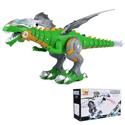 Green and grey intelligent robot dinosaur toy with wings, sharp teeth, and a long tail, packaged in a box. - Image 7