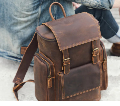 Mochila de Cuero Vintage Crazy Horse de Gran Capacidad - Image 7