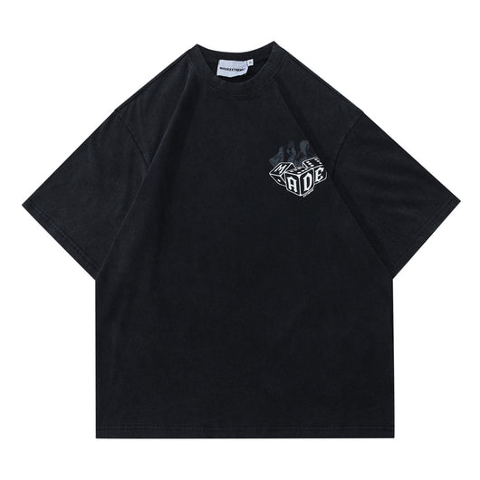 Camiseta Hombre Retro Street Dados en Llamas Desteñida Estampada - Image 2