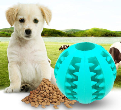 Teal rubber slow feeder dog toy ball with internal spikes for teeth cleaning and treat dispensing, 7cm size. - Image 24