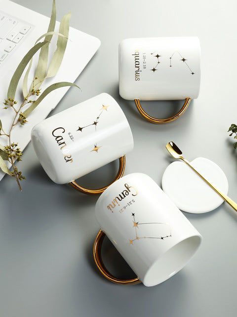Taza de Cerámica con Constelaciones del Zodiaco y Cuchara de Regalo