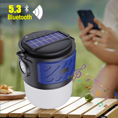 Linterna Solar Portátil con Altavoz Bluetooth y Cargador Inalámbrico