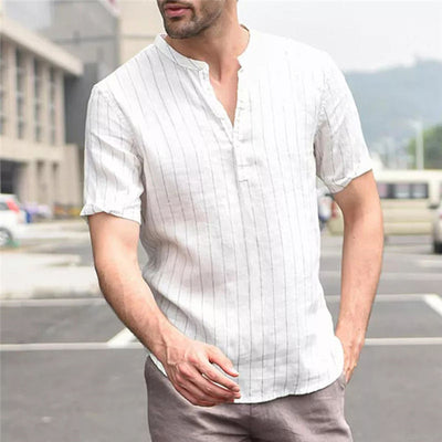 Camisa Slim Fit de Manga Corta con Cuello Pequeño a Rayas - Image 8