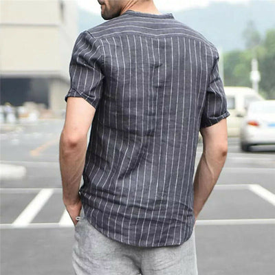 Camisa Slim Fit de Manga Corta con Cuello Pequeño a Rayas - Image 10