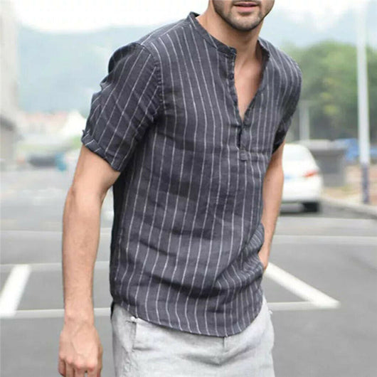 Camisa Slim Fit de Manga Corta con Cuello Pequeño a Rayas - Image 11