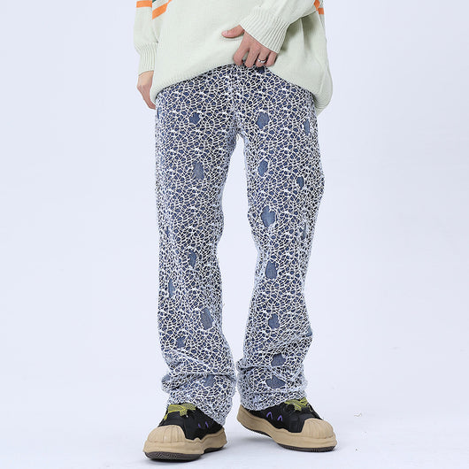 Pantalones Vaqueros Rotos con Detalles de Malla para Hombre - Image 6