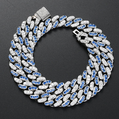 Cadena Cubana de Circonio Blanco y Aguamarina de 12mm - Image 4