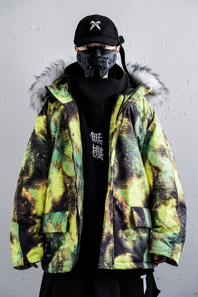 Abrigo de Invierno Hombre Talla Grande Tie-Dye Algodón con Cuello de Piel - Image 5