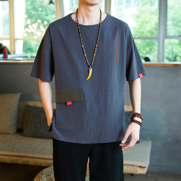 Camiseta de lino con bolsillos para hombre