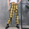 Pantalones Cargo Plaid Cintura Alta Elástica Mujer Estilo Streetwear