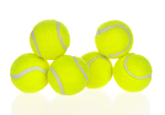 Three bright yellow dog tennis balls with white seams, made of rubber and felt, stacked on a soft background. - Image 9