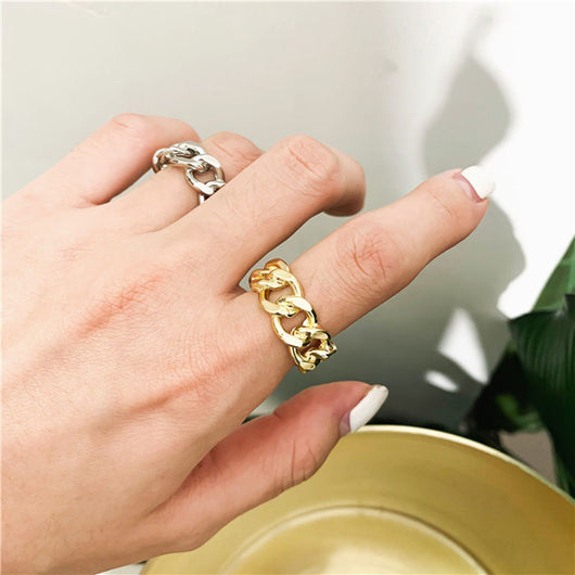 Anillo Retro de Cadena Hueca Torcida en Metal para Mujer