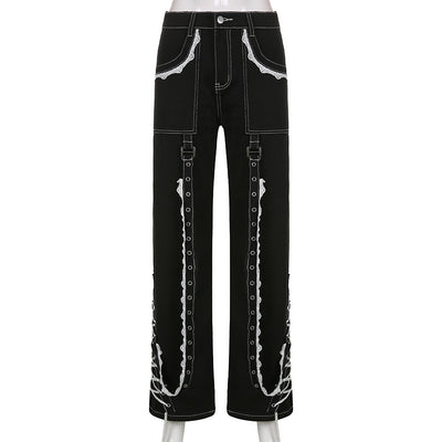Pantalón Denim Ancho con Costuras y Encaje - Lavado Moderno - Image 12