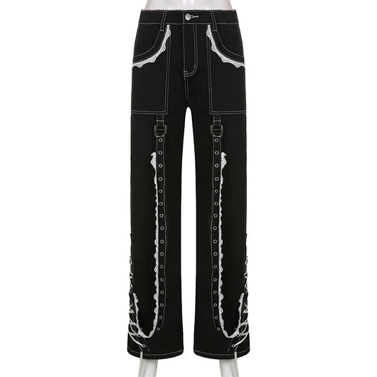 Pantalón Denim Ancho con Costuras y Encaje - Lavado Moderno - Image 12